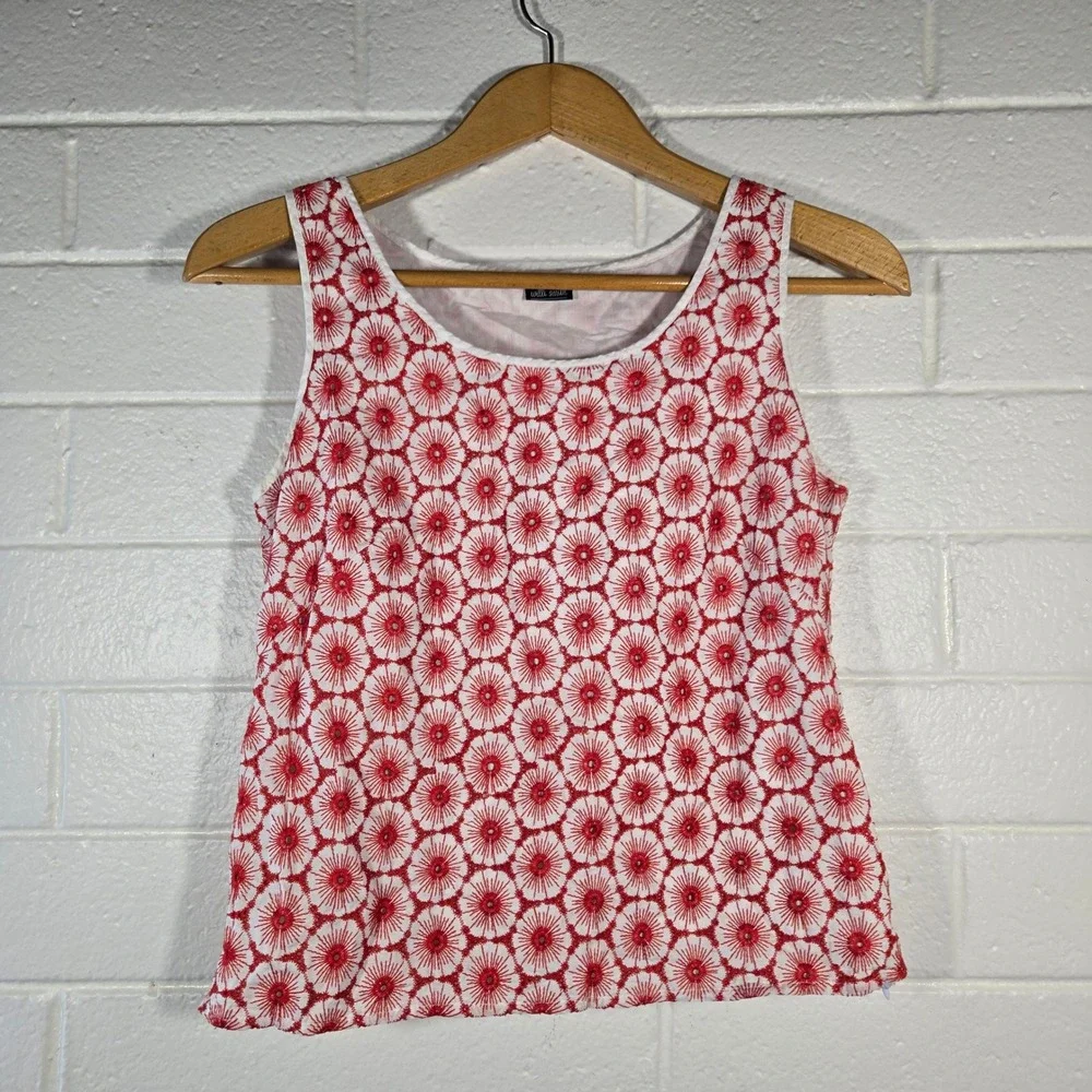 Vtg‎ Willi Smith Skirt Set 8 Red White Eyelet Embroidered Cotton Hippie Garden